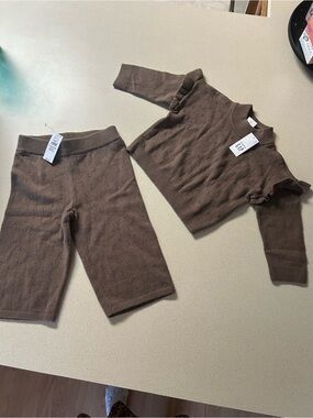 Brown Knit Eyelet Waistband pants & Sweater